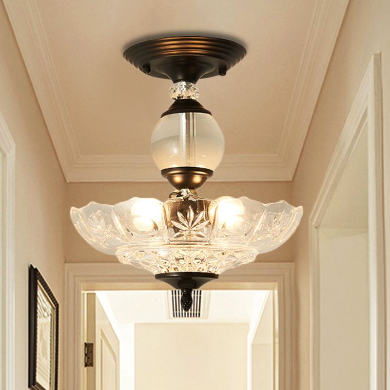 12 "/16" diámetro acampado semi flanpes de montura moderna 1 lámpara de techo ligera en negro/dorado con soportes de cristal
