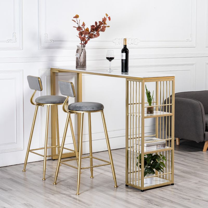 Modern 1/3 Pieces Bar Table Set Rectangle Stone Counter Table with High Stools for Cafe