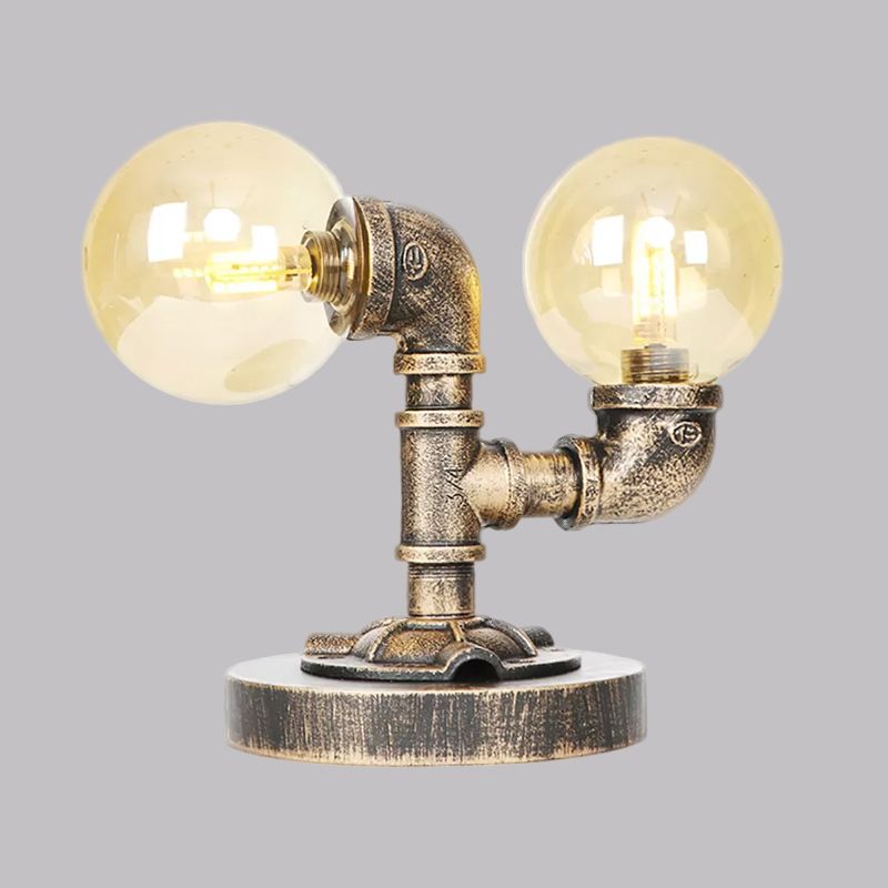 Tarea de sombra redonda de vidrio transparente/ámbar iluminación vintage estilo 2 luces lámpara de escritorio de cafetería en plata antigua/bronce