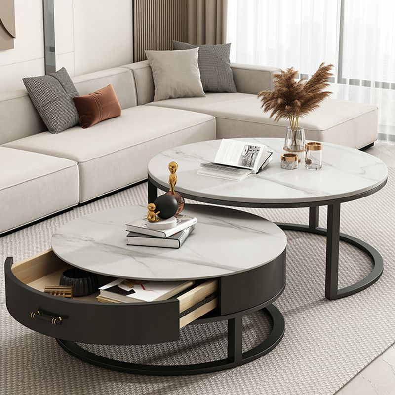 Slate Coffee Table Set Frame Cocktail Table with Storage Drawers