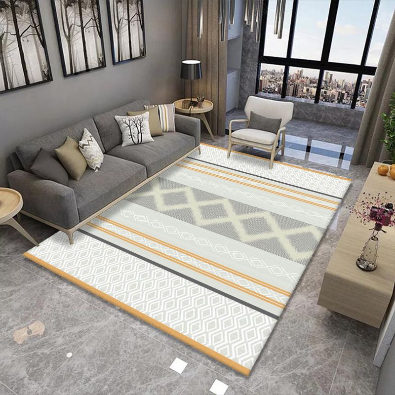 Apricot Simple Carpet Polyester Stripe Carpet Washable Carpet for Living Room