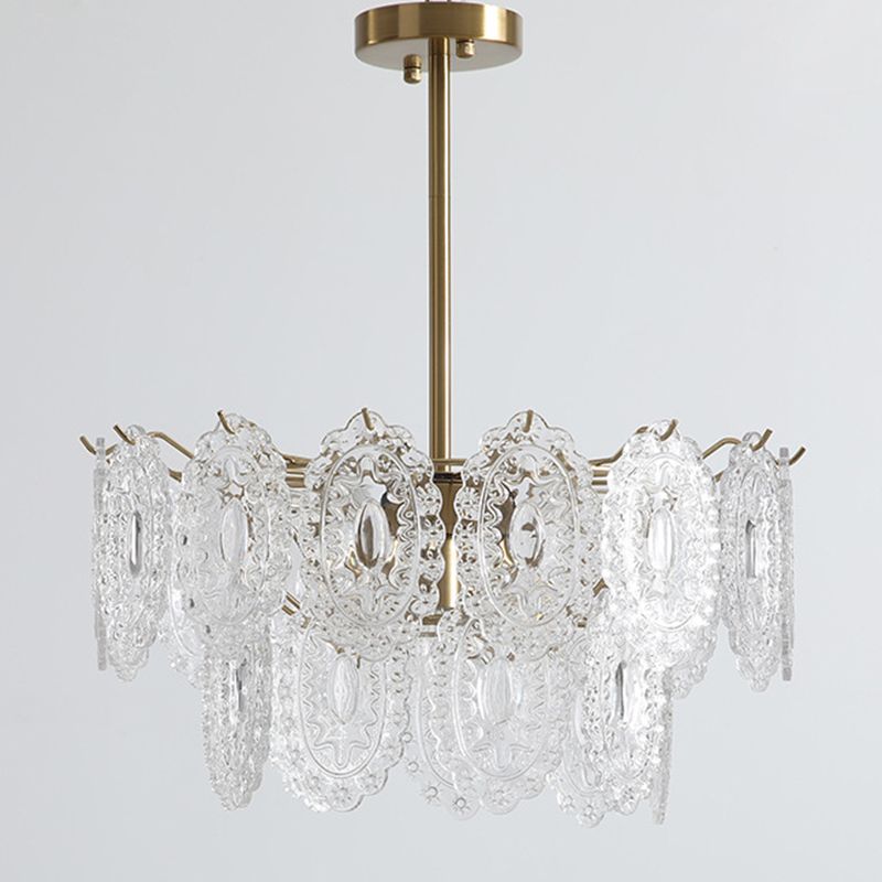 American Style Chandelier Light Fixture Oval Metal Glass Chandelier in Gold
