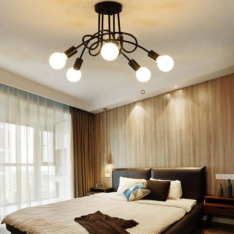 Luz de techo de semi descarga de bombillas expuestas en estilo industrial de estilo creativo creativo de hierro de hierro radial para comedor