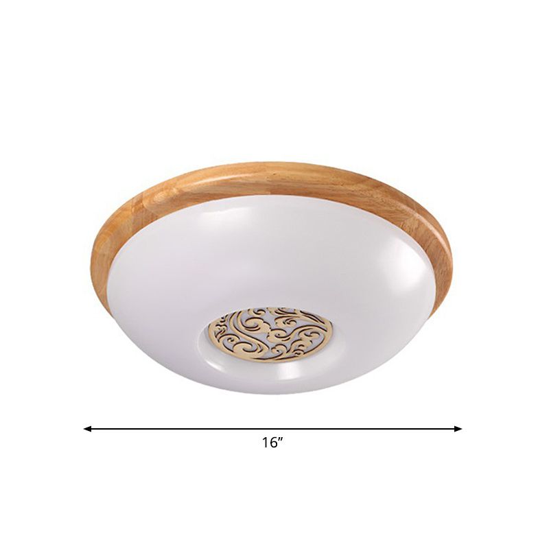 Wood Bowl Ceiling Flush Mount Modern 14"/16"/18" W LED Acrylic Flushmount Lighting with Swirl Floral Carve, Warm/White Light