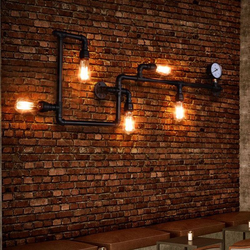 Labyrinth Pipe Restaurant Sconce Vintage Metallic 5-Bulb Kupferwandhalterung mit Messgerät Deco
