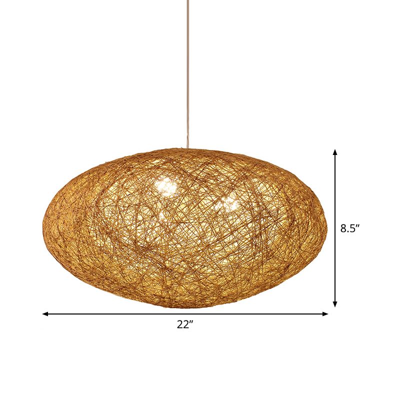 Handcrafted Pendant Chandelier Japanese Bamboo 3 Heads Suspended Lighting Fixture in Flaxen