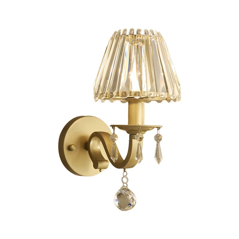 1 Light Living Room Wall Light Sconce Modern Style Black/Gold Finish Wall Mount Lamp with Cone Clear Crystal Shade