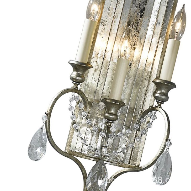 Silver Candelabrum Light Light Country Metal 3-Light Bedroom Wall Mount Mount Éclairage avec Crystal Drop