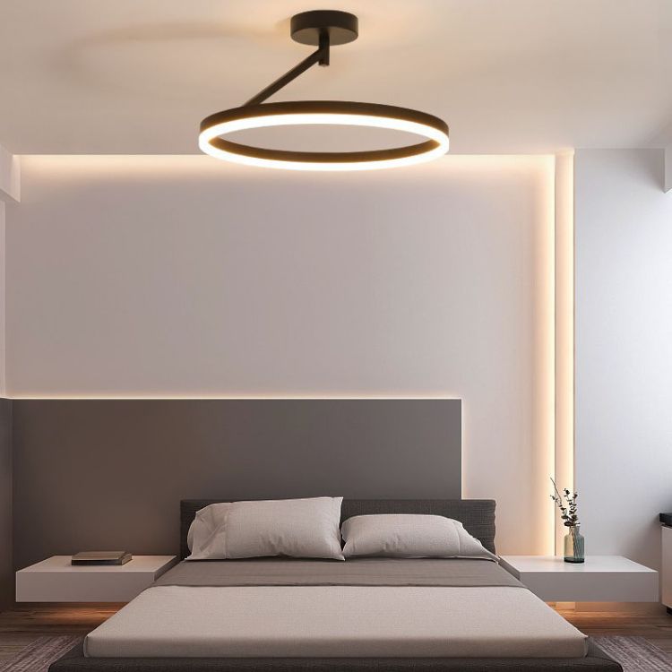 Acrylic Semi Flush Light Fixtures Oval Ring Modern Simplicity Bedroom Ceiling Flush Mount Lights