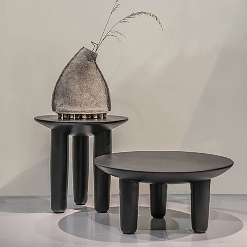 Black Finish Wood 3 Legs Cocktail Table 2-Piece Round Coffee Table Set