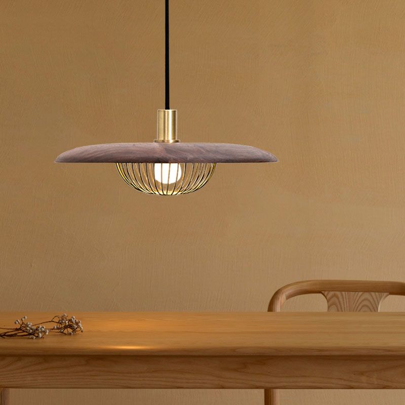 Pendre en forme de fer en forme de fer avec une boutique de tissu d'ombrage en bois 1 lumière de suspension moderne lumière