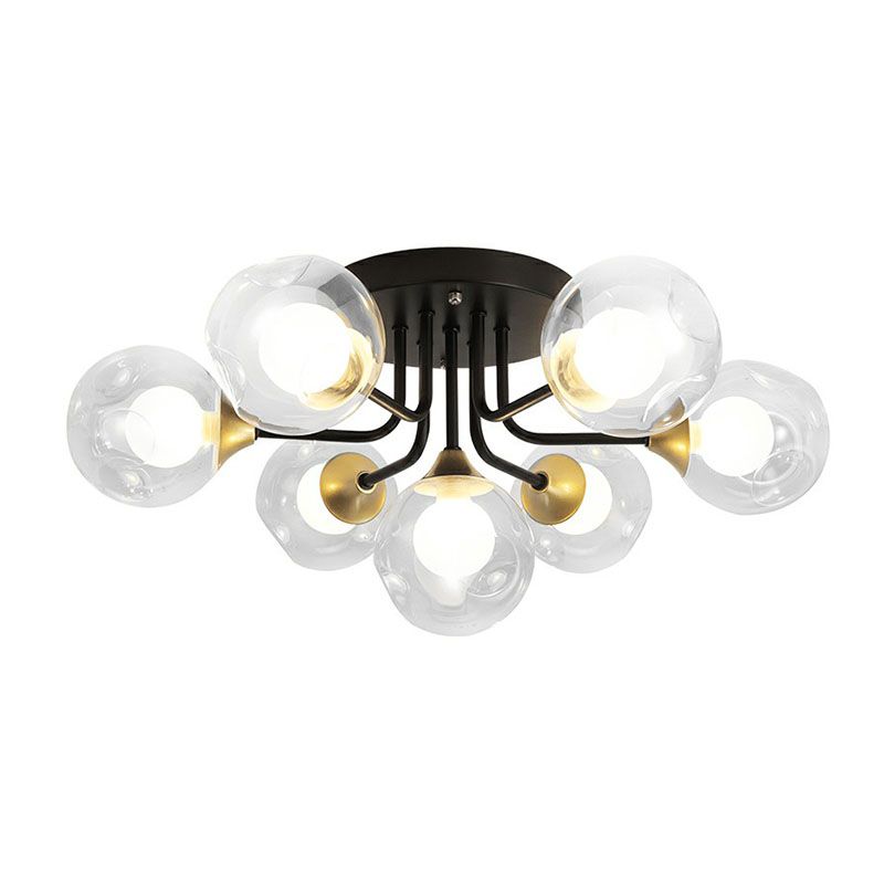 Clear and Frosted White Glass Ball Flushmount Modern Black Semi-Flush Mount Ceiling Light for Corridor