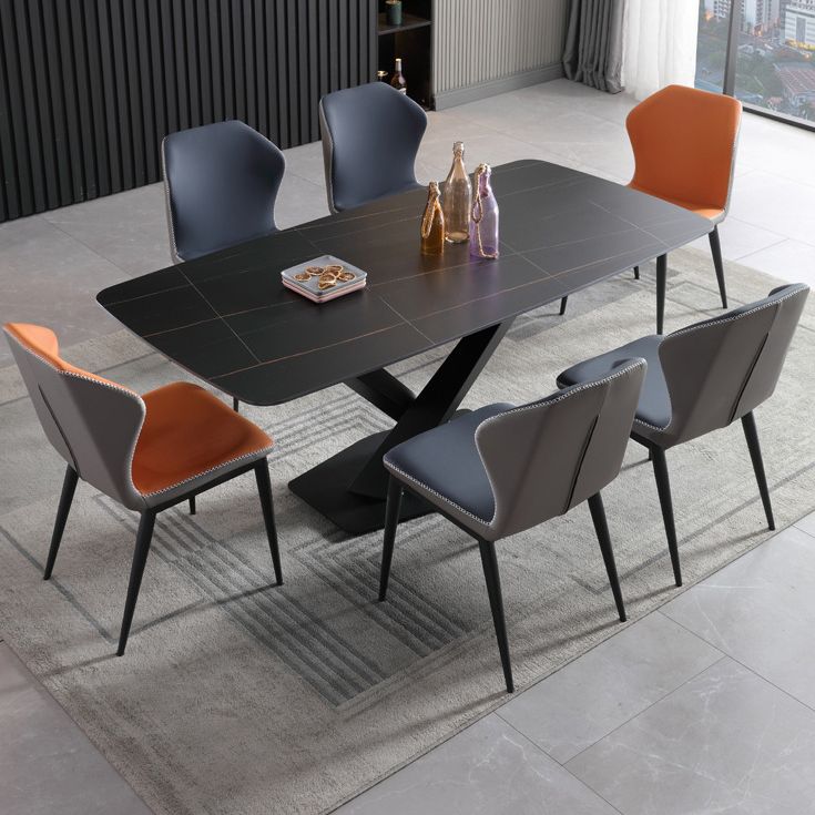 Glam Rectangle Dining Table Set 1/2/5/7 Pieces Dinette Set with Sintered Stone Top