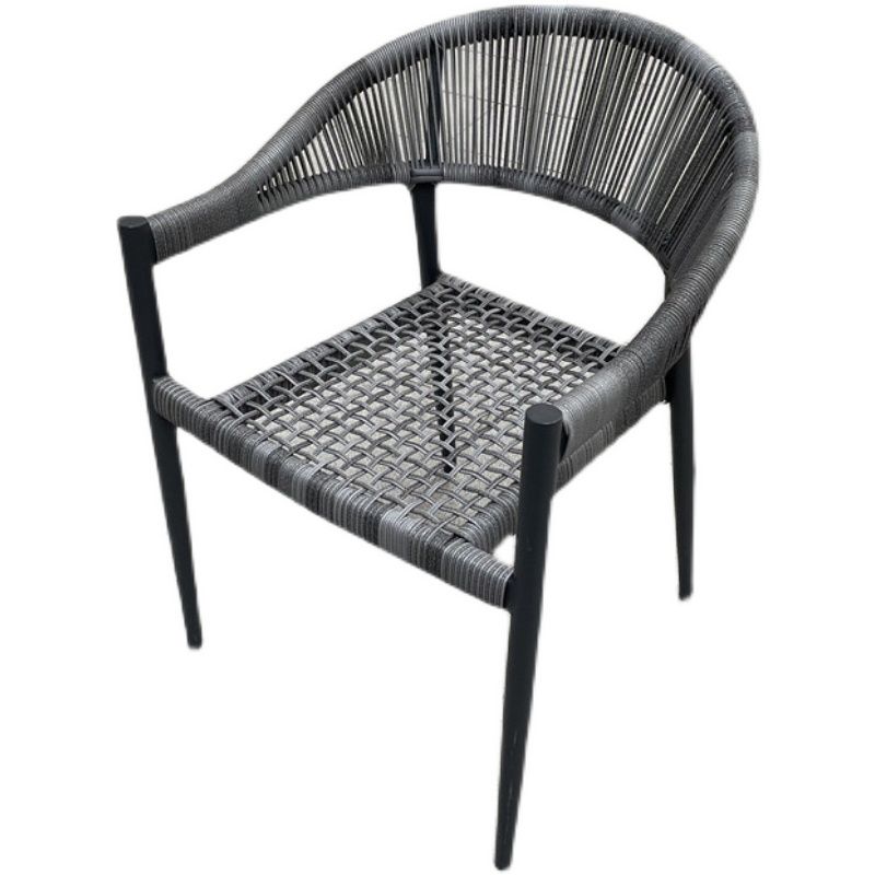 Tropical Outdoor Bistro Chairs Gray Aluminum With Arm Stacking Patio Dining Chair