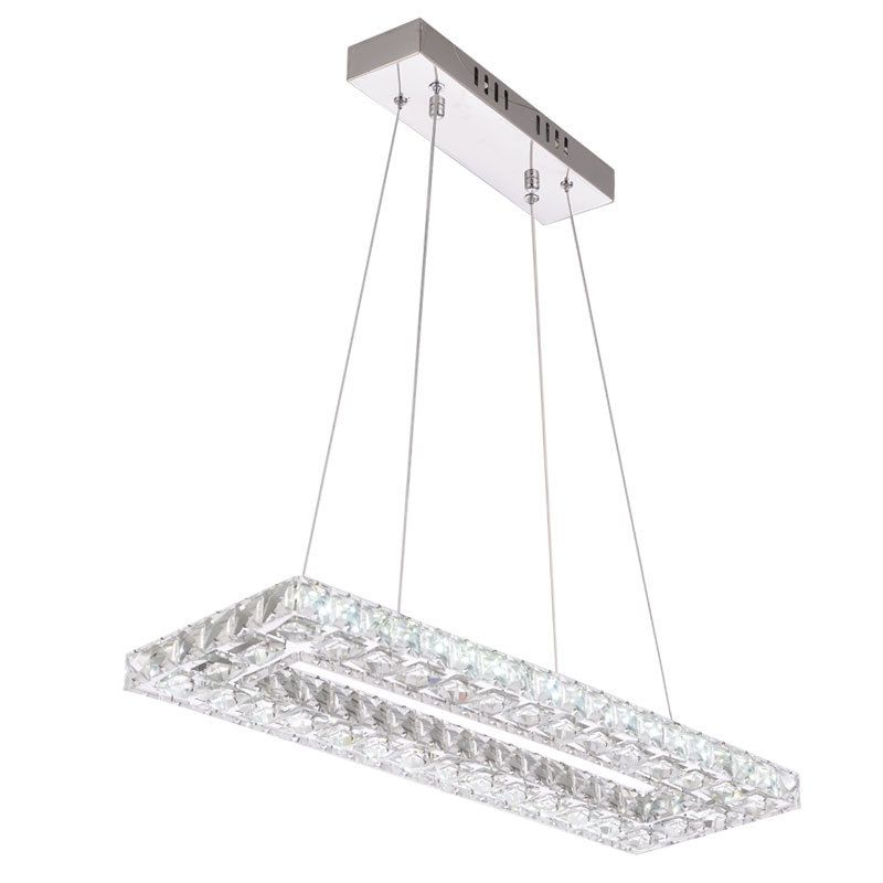 Modern Rectangle Pendant Chandelier Faceted Crystal Panels Hanging Lights for Restaurant