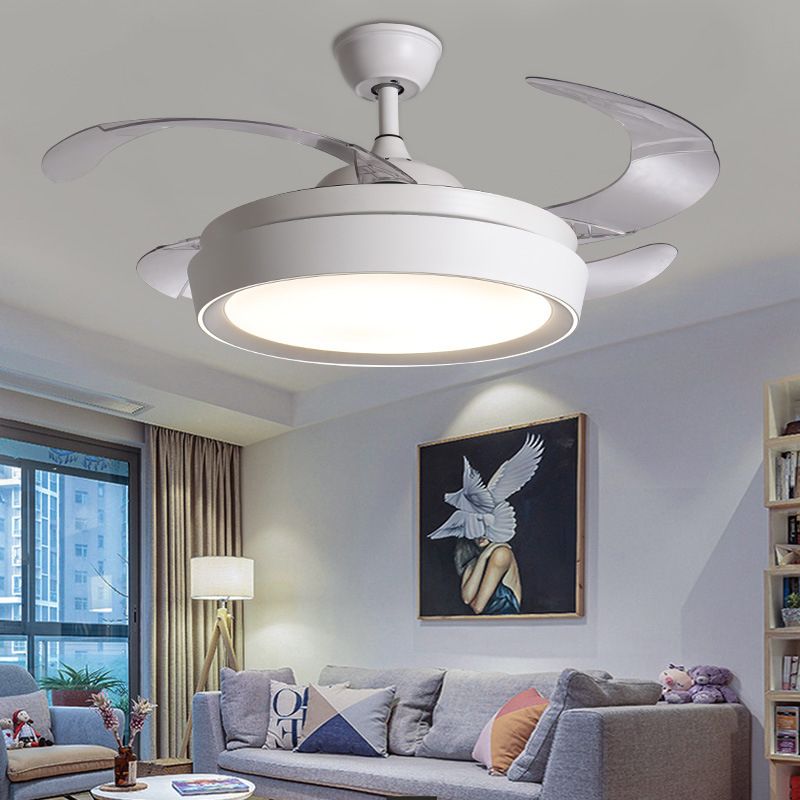 36 "W LED Circulaire ventilatorverlichting Eenvoudig wit metaal semi -spoelbevestiging plafondarmatuur met 4 messen, op afstand/muurregeling/afstandsbediening en muurregeling