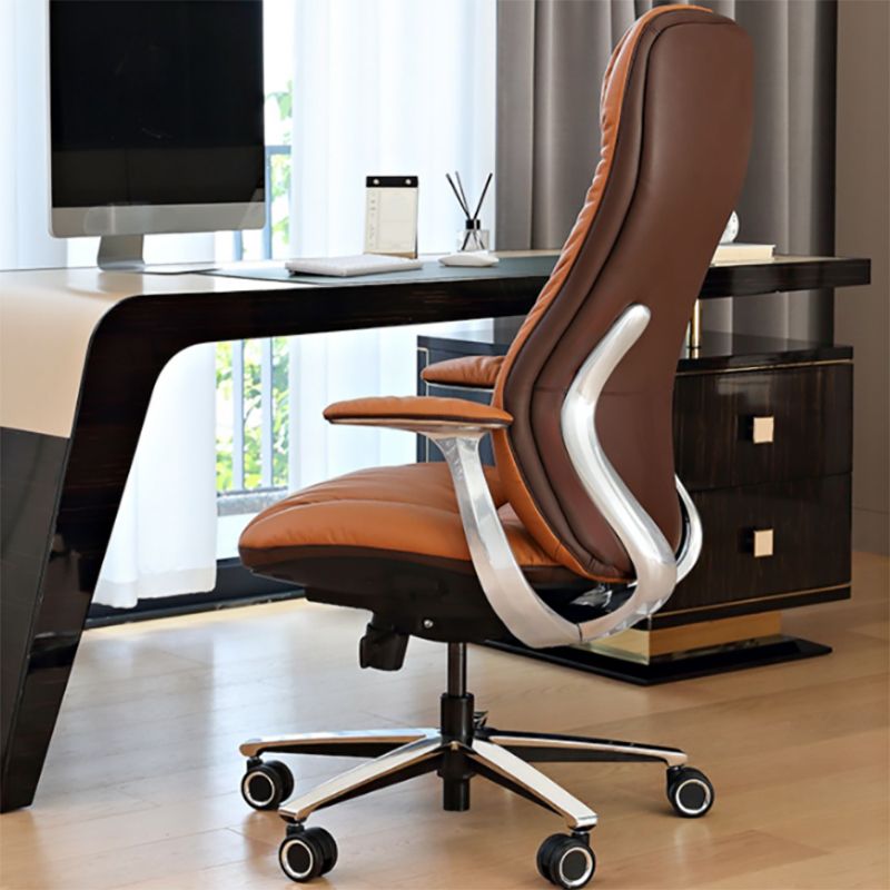 Padded Arms Desk Chair No Distressing Leather Ergonomic Chair with Wheels