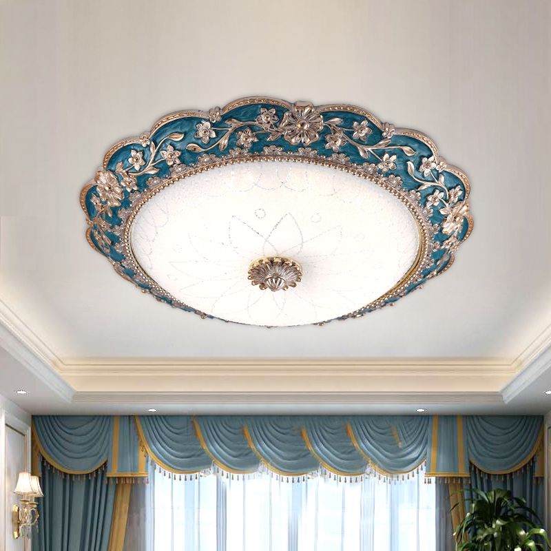 Luminaire encastré en forme de dôme bleu, éclairage de plafond LED en cristal de campagne pour chambre à coucher, 12"/16"/19,5" de large