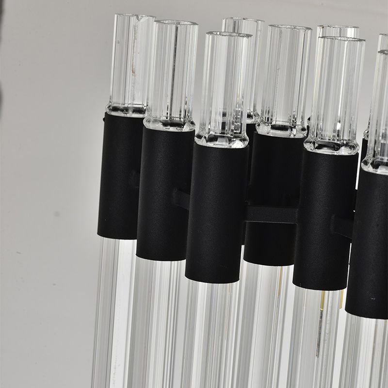 8 luces Viviendo kit de lámpara colgante de lámpara negra moderna luz con tambor de cristal estriado