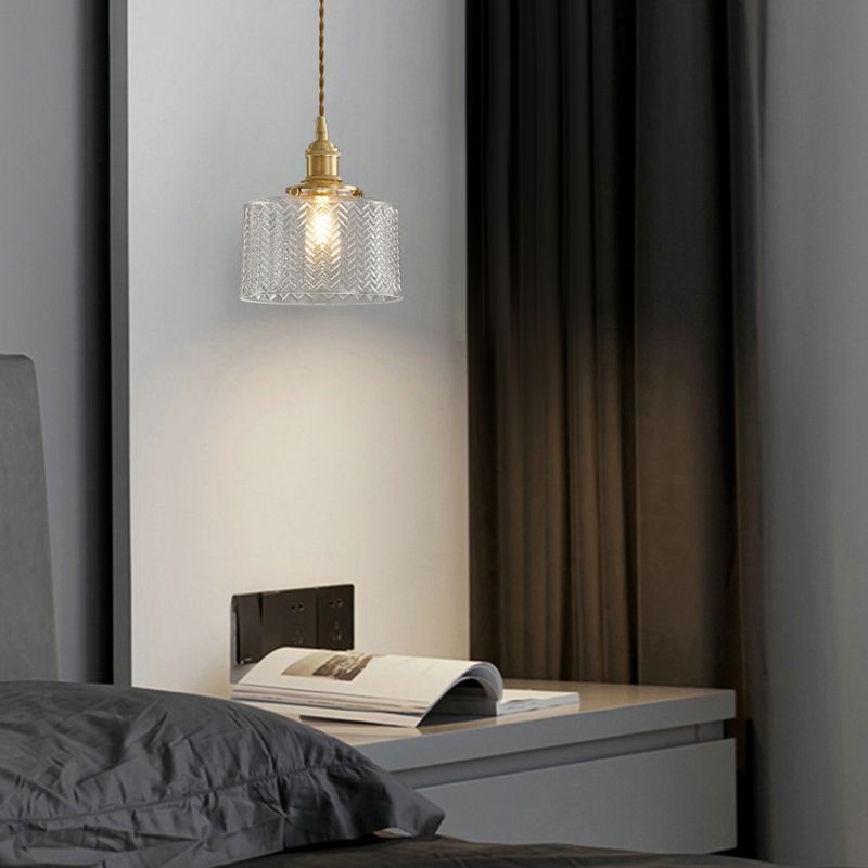 1-Licht-Anhängerlampe Japanischer Stil Ripple Glassschatten Hängende Lampe für Cafe