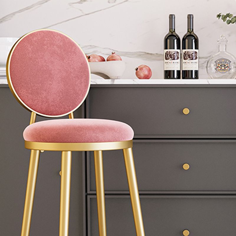 Round Upholstered Counter Height Stool Scandinavian Footrest Bar-stool with Gold Base