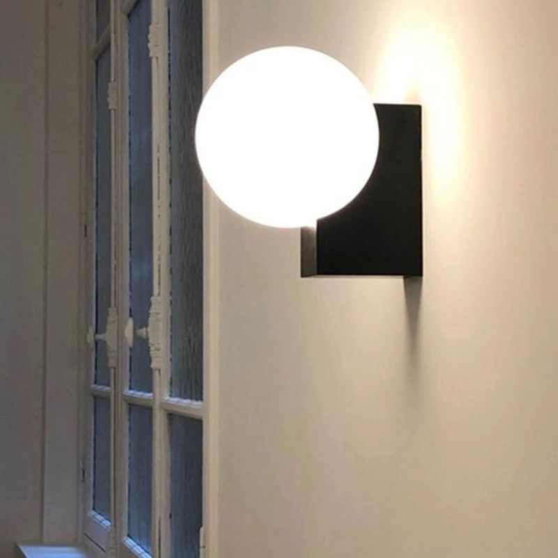 Glass Ball Shade 1 - Light Bath Sconce Iron Bathroom Vanity Lighting in Black / Chrome