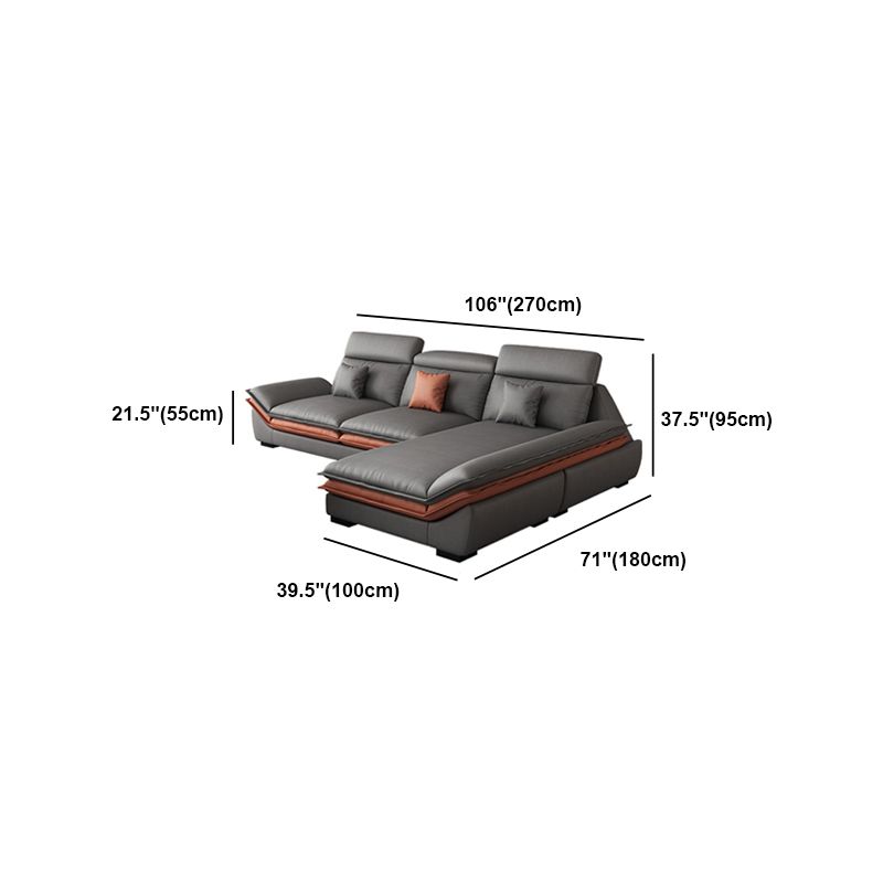 Contemporary Sewn Pillow Back Sofa & Chaise 37.4" H Pillow Top Sofa, Grey Faux Leather