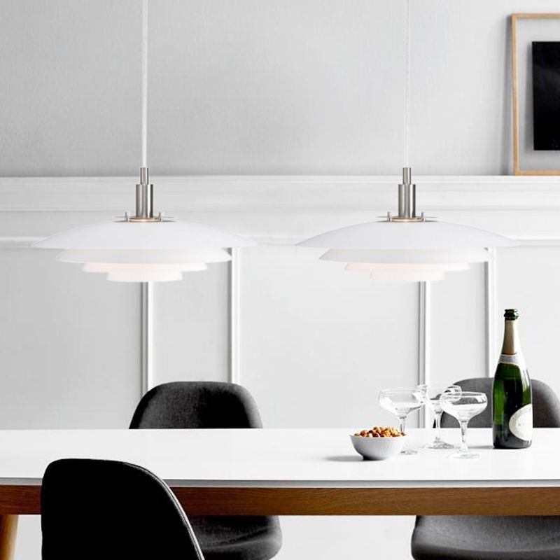 Modern Style Pendant Light Layered White Metal Hanging Lamp for Restaurant Bedroom