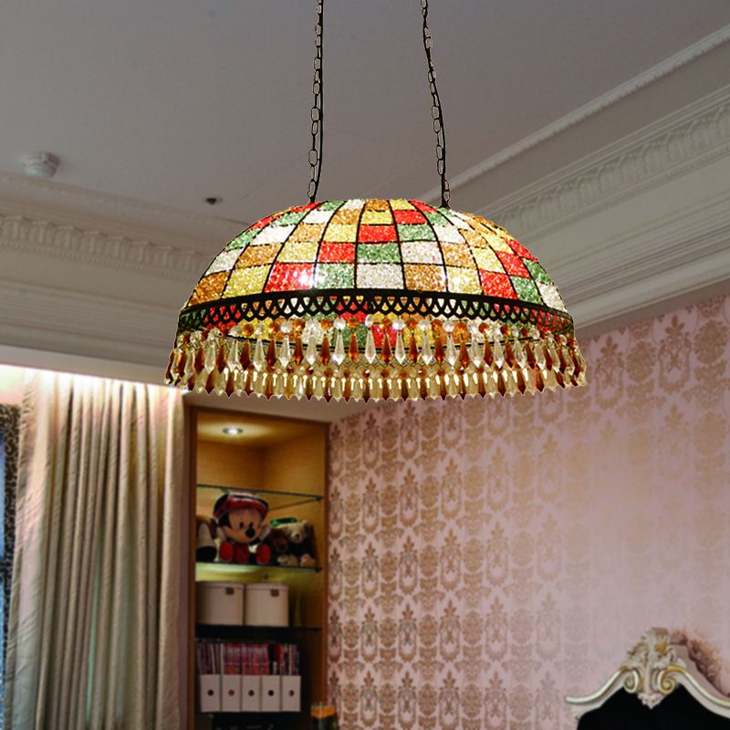 2 Heads Crystal Drop Ceiling Suspension Lamp Southeast Asian Style Black Dome Living Room