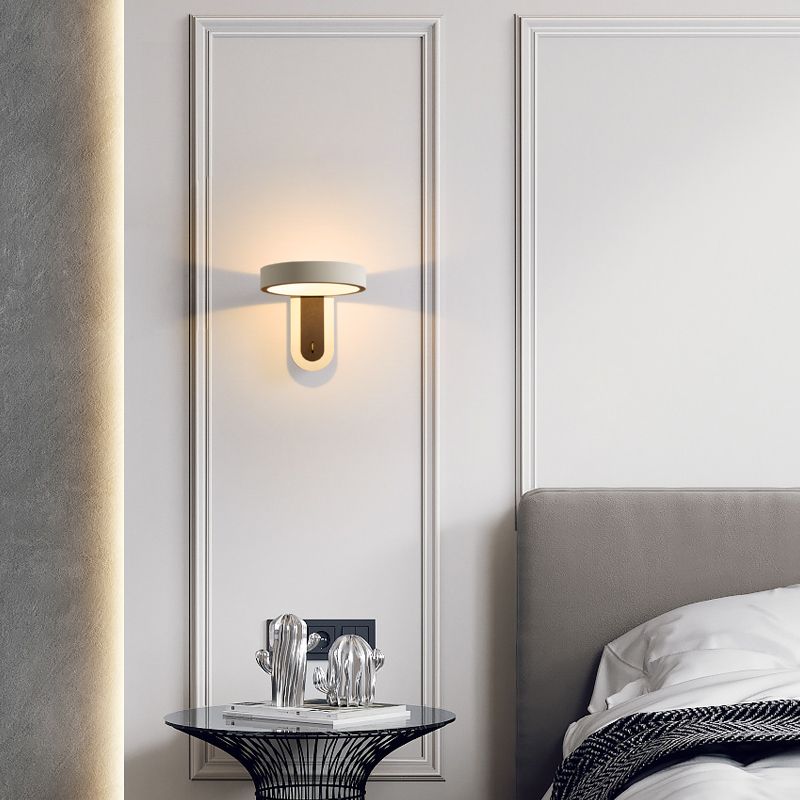 Metal Round Shape Wall Lighting Modern 1-Light Wall Mounted Light Fixture in Gray Finish