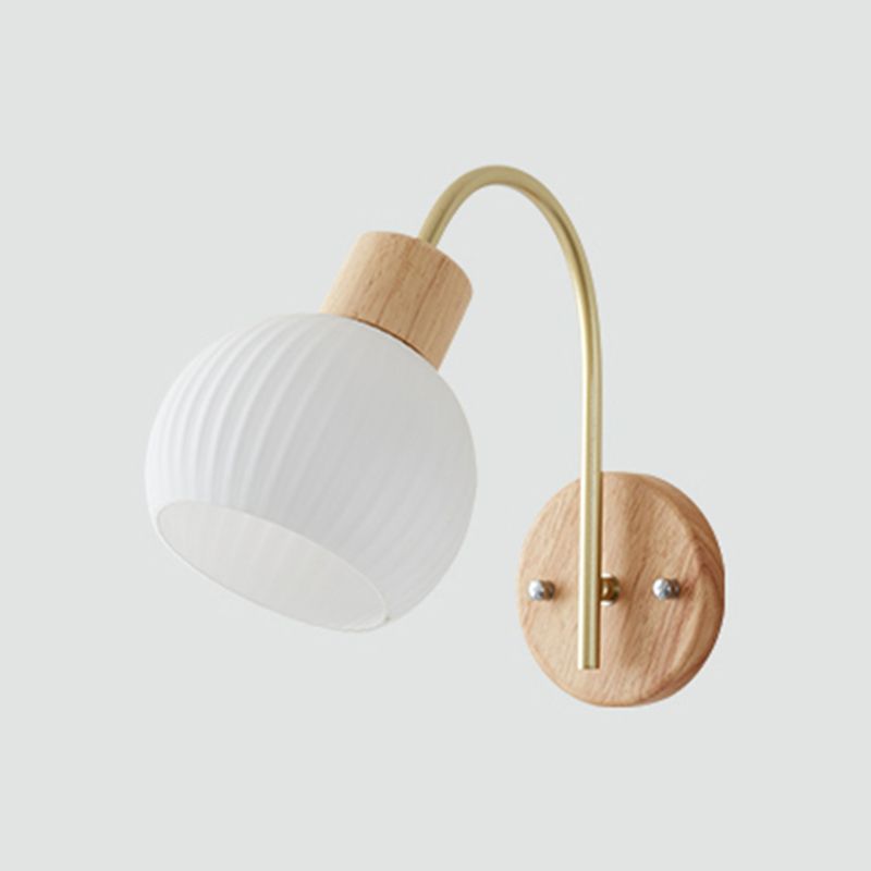 Wood Modern Wall Sconce Geometric Shape Wall Light with Glass Shade for Bedroom