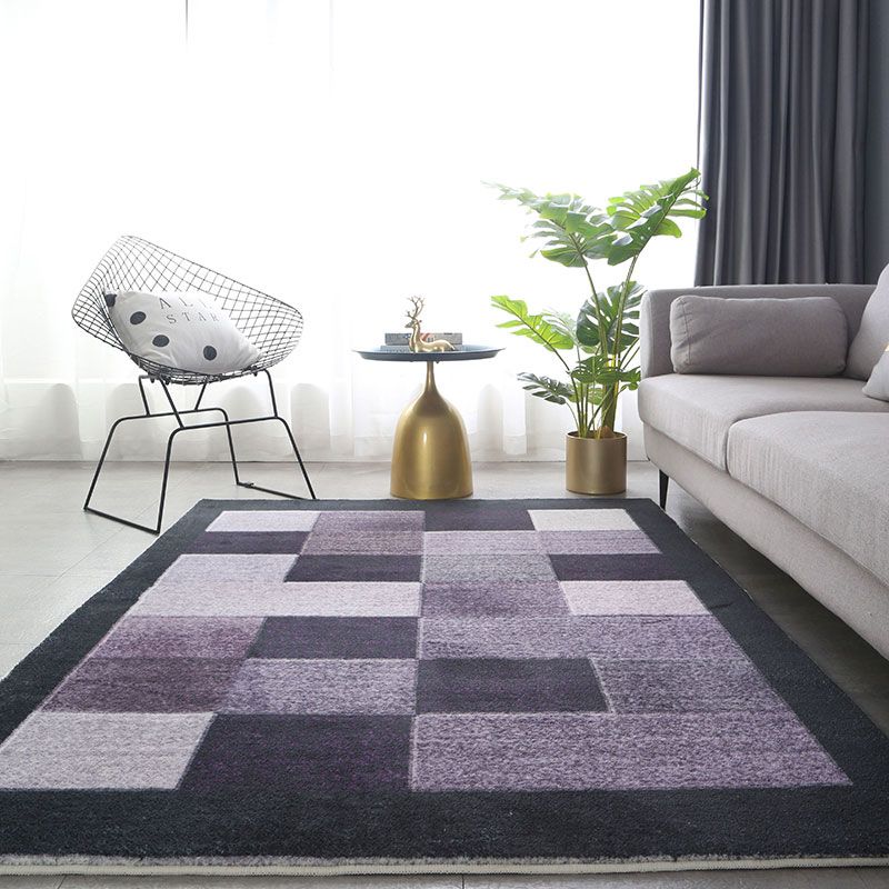 Modern Living Room Rug Blue Polyester Area Rug Geometric Pattern Non-Slip Backing Area Carpet