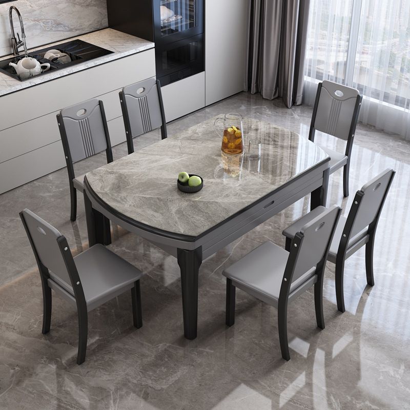 Round Sintered Stone Dining Table Modern Extendable Furniture with 4 Legs for Apartment