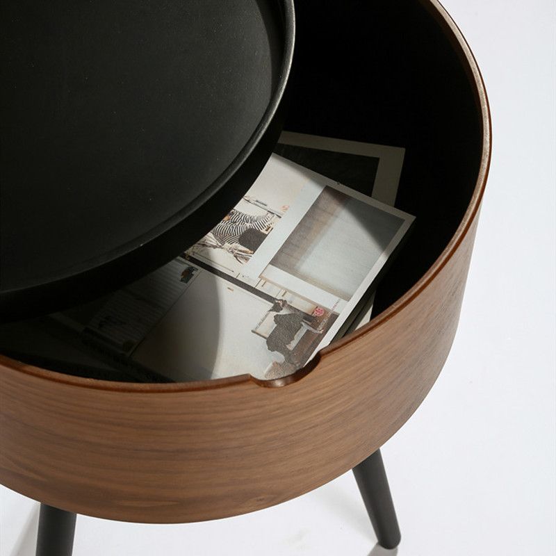 Modern Style Round 3 Legs Side Table Set in Black with Storage