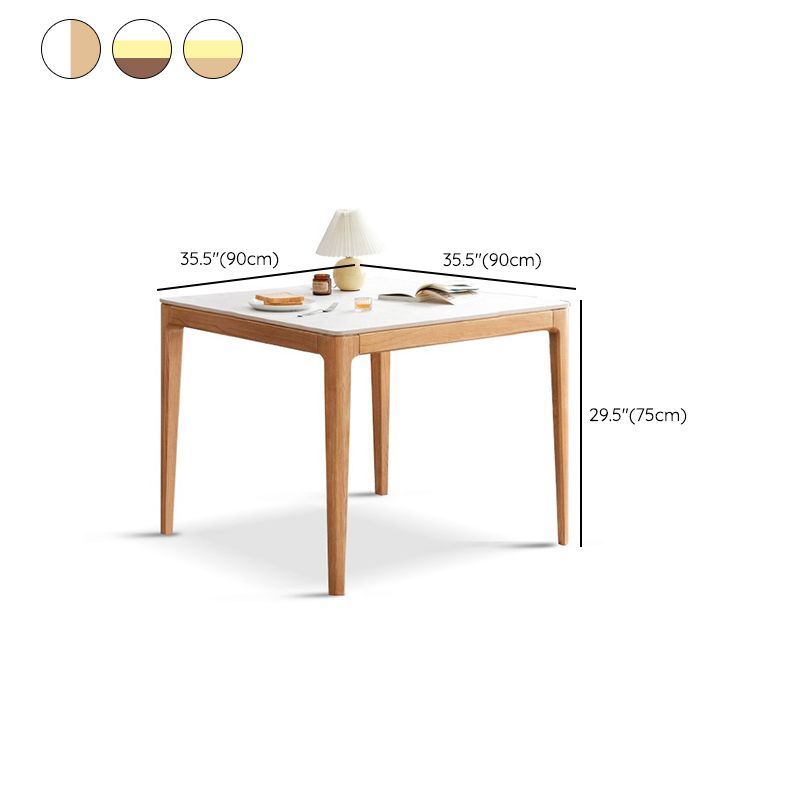 Modern Square White Stone Tabletop Dining Table with 4 Oak Legs