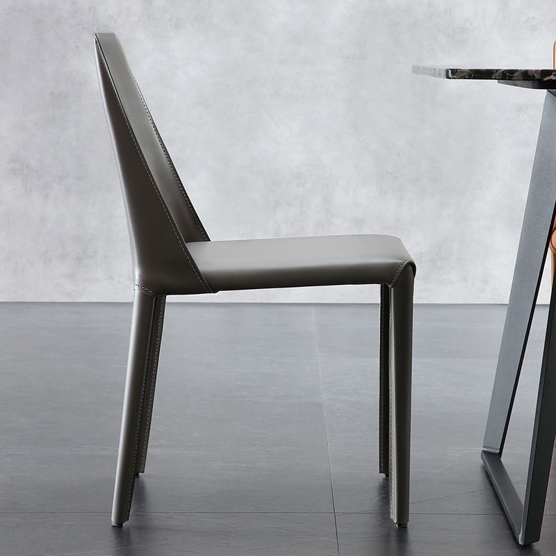Contemporary Leather Dining Side Chairs Armless Solid Back Chair