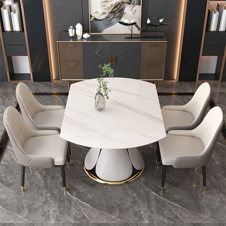 Glam Leather Dinette Set 1/2/5/7 Pieces Scalable Dining Table Set with Sintered Stone Top