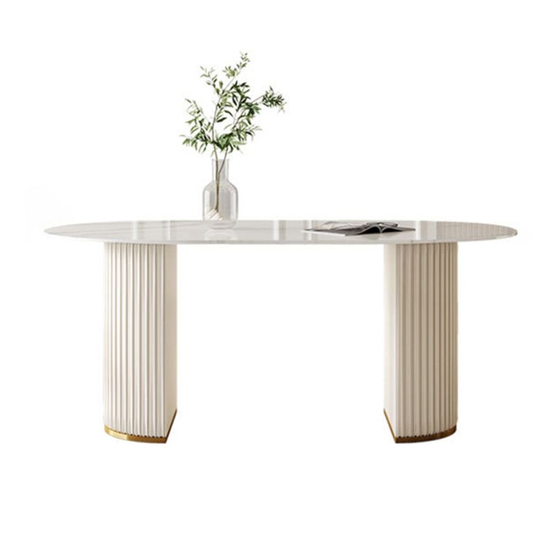 Metal Contemporary Oval Dining Table Sintered Stone Top Table for Dining Room