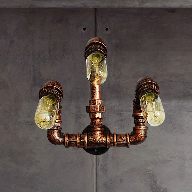 3 Bulbs Wall Sconce Lighting Farmhouse Curved Arm Metal Wall Mounted Lamp in Rust for Bar