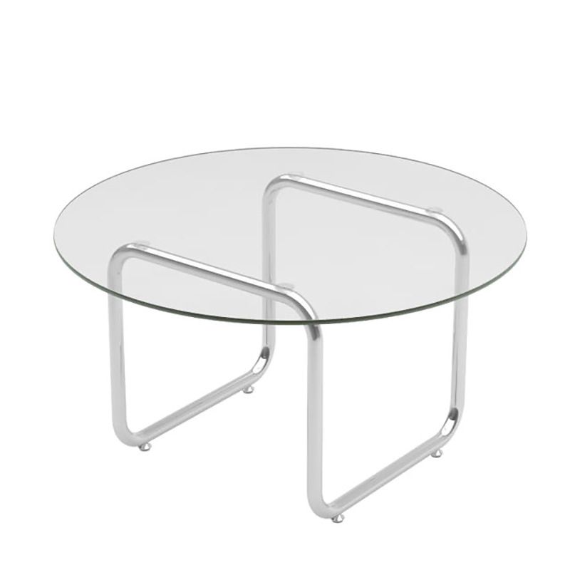 Round Glass Top Coffee Table Stainless Steel Sled Base Cocktail Table