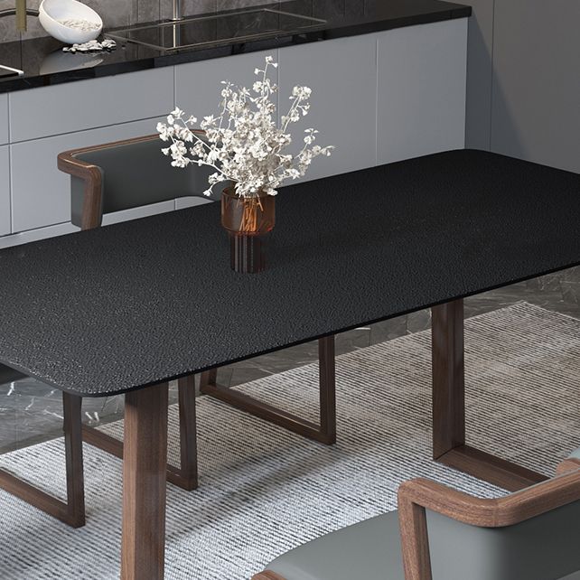 Modern Stone Rectangle Dining Table Solid Wood Base for Dining Room