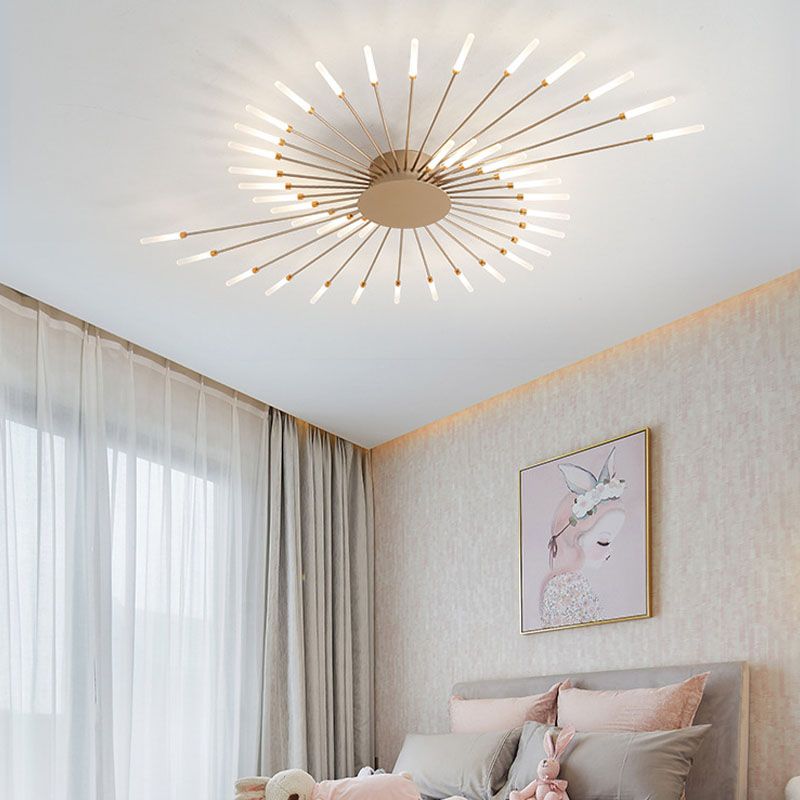 Modern Simplicity LED Semi Flush Mount Lacquered Metal Linear Ceiling Light with Acrylic Shade