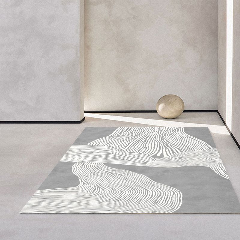 Simple Irregular Banded Pattern Rug Solid Color Polyester Carpet Stain Resistant Indoor Rug for Home Decor