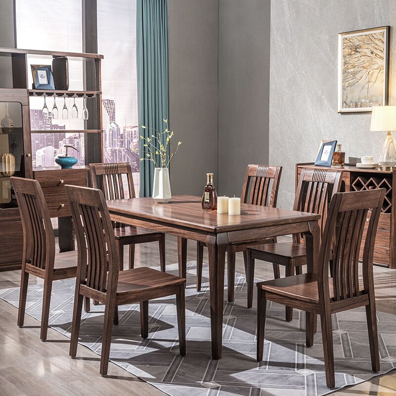 Traditional 1/2/7 Pieces Furniture Solid Wood Rectangle Dining Table Set in Brown