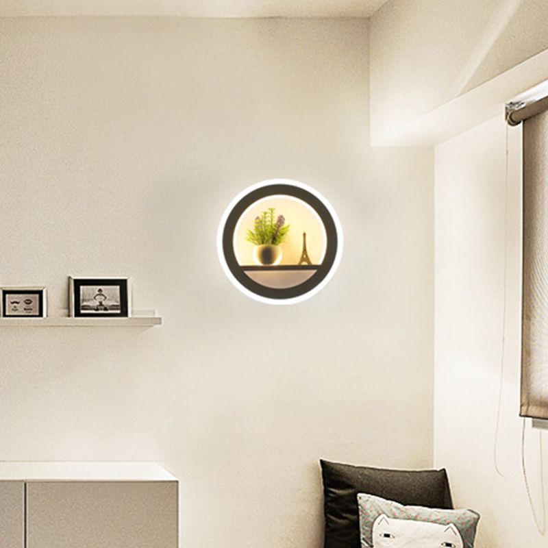 Nordic LED Wall Light Sconce Black Round/Elephant/Giraffe Ultrathin Wall Mounted Lamp with Acrylic Shade in Warm/White Light