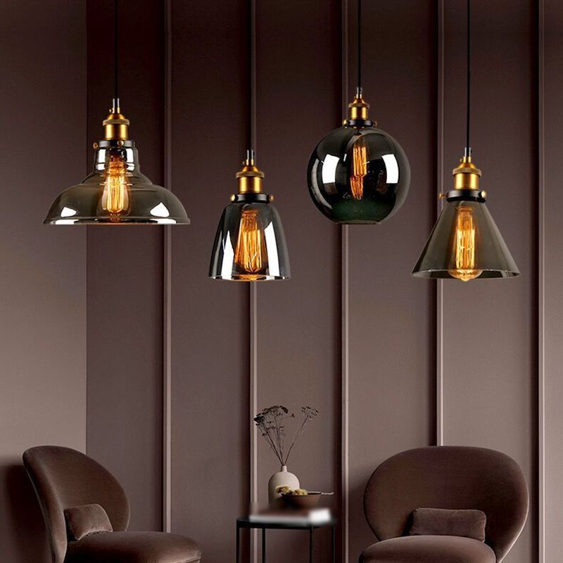 Lumo a sospensione geometrico retrò industriale lampada sospesa al coperto con tonalità di vetro