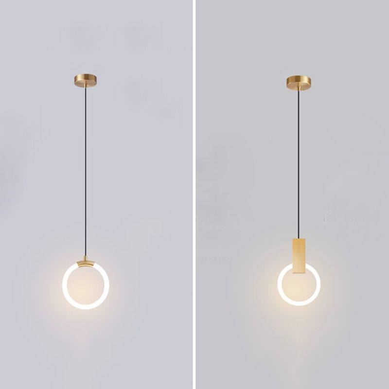 LED Halo Pendant Lamp Simplicity Metal Bedside LED Ceiling Suspension Light in Gold