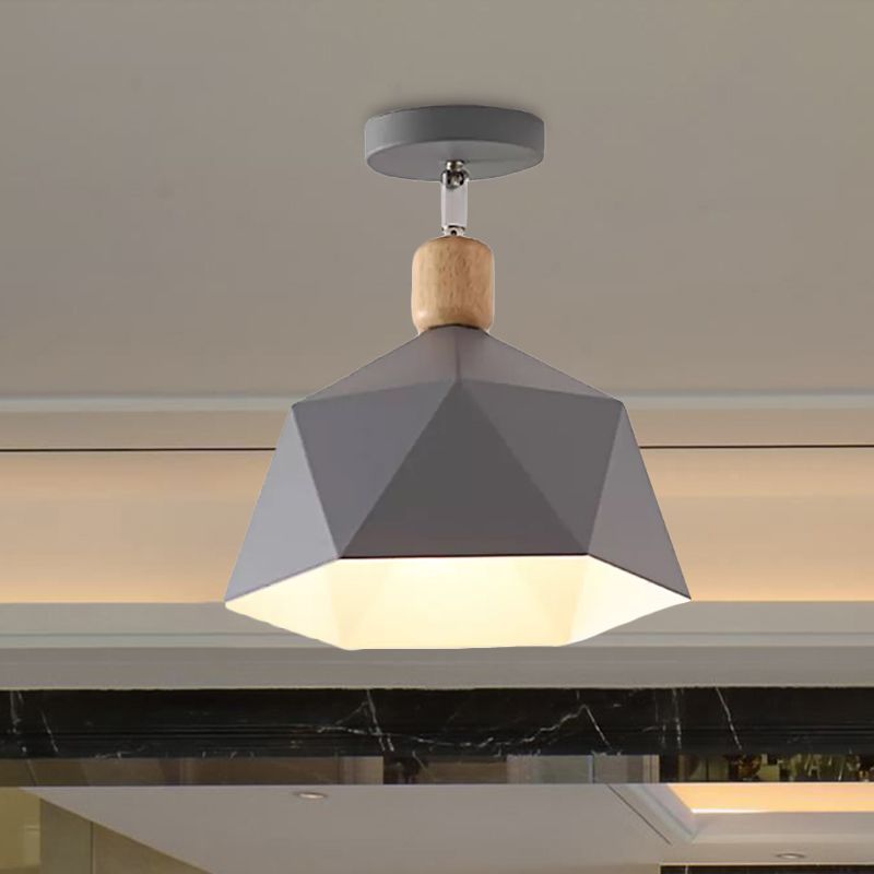 Plafonnier Semi-encastré en forme de diamant en métal gris/blanc/vert, 1 lumière, Macaron, pour Hall