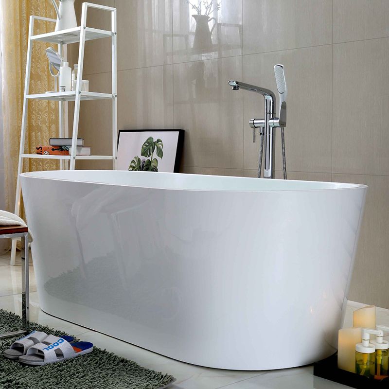 Acrylic Oval Bathtub with Overflow Trim White Soaking Tub with Drain