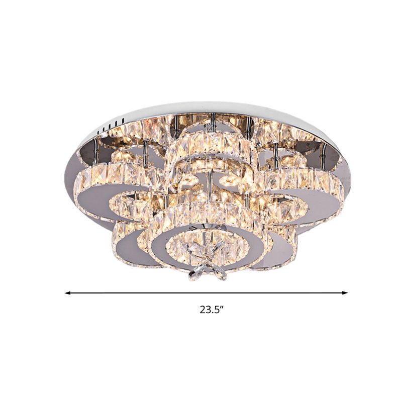 Plafonnier LED encastré de style moderne en cristal de type floral, éclairage encastré en chrome pour le salon, 23,5"/31,5" de large